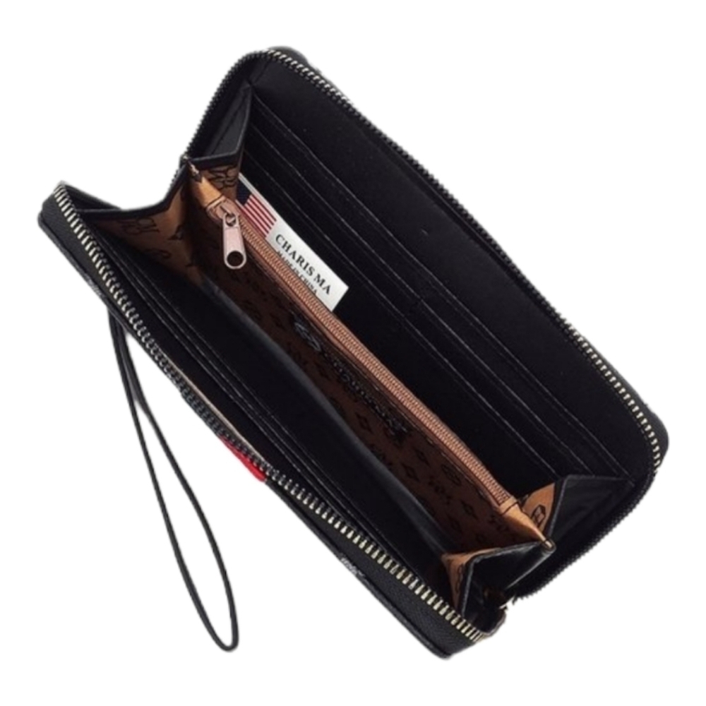 🔥 NWT🔥Queen Bee Stripe Monogram Wallet Black/Gray - Picture 2 of 3